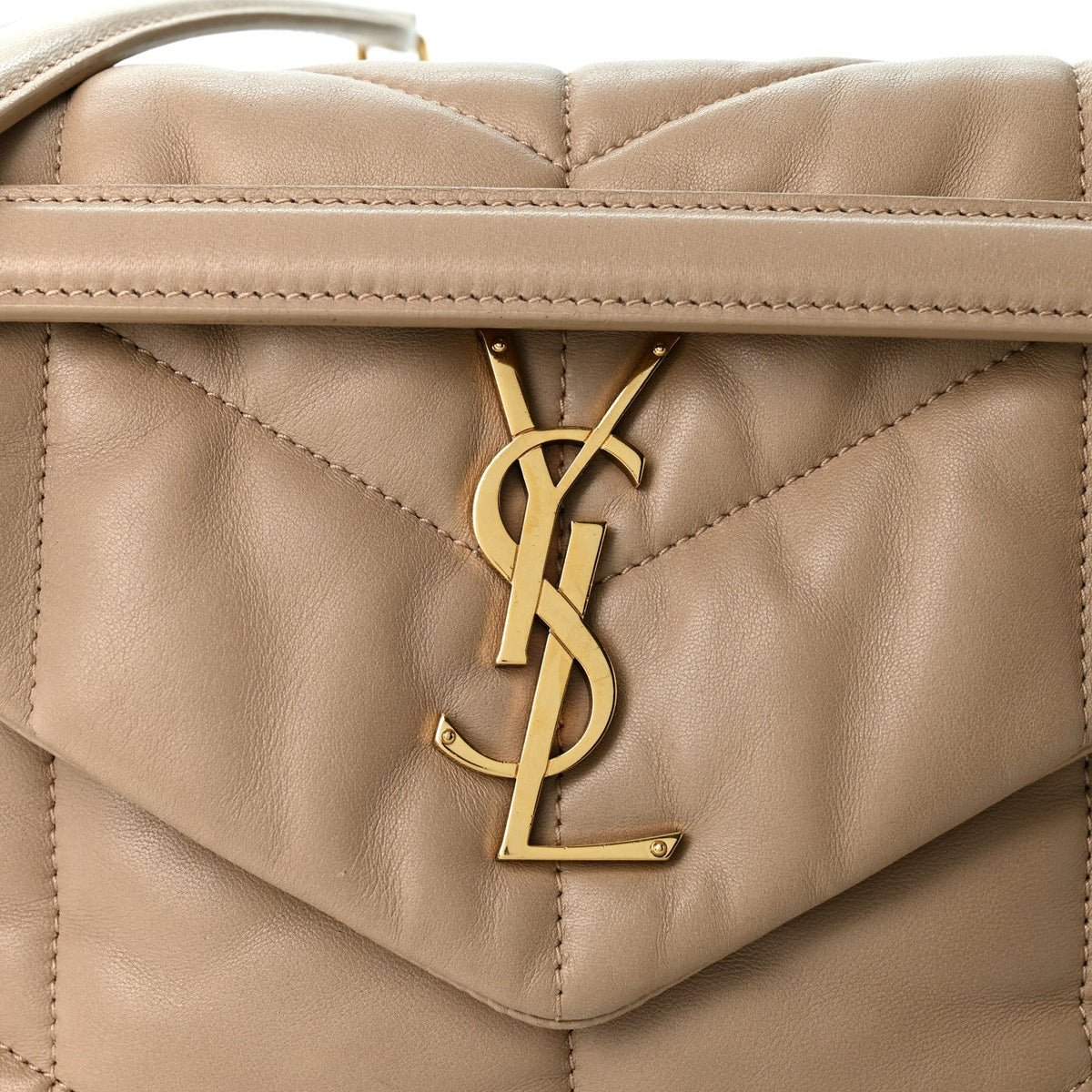 Saint Laurent Lambskin Quilted Small Loulou Puffer Chain Bag Dark Beige