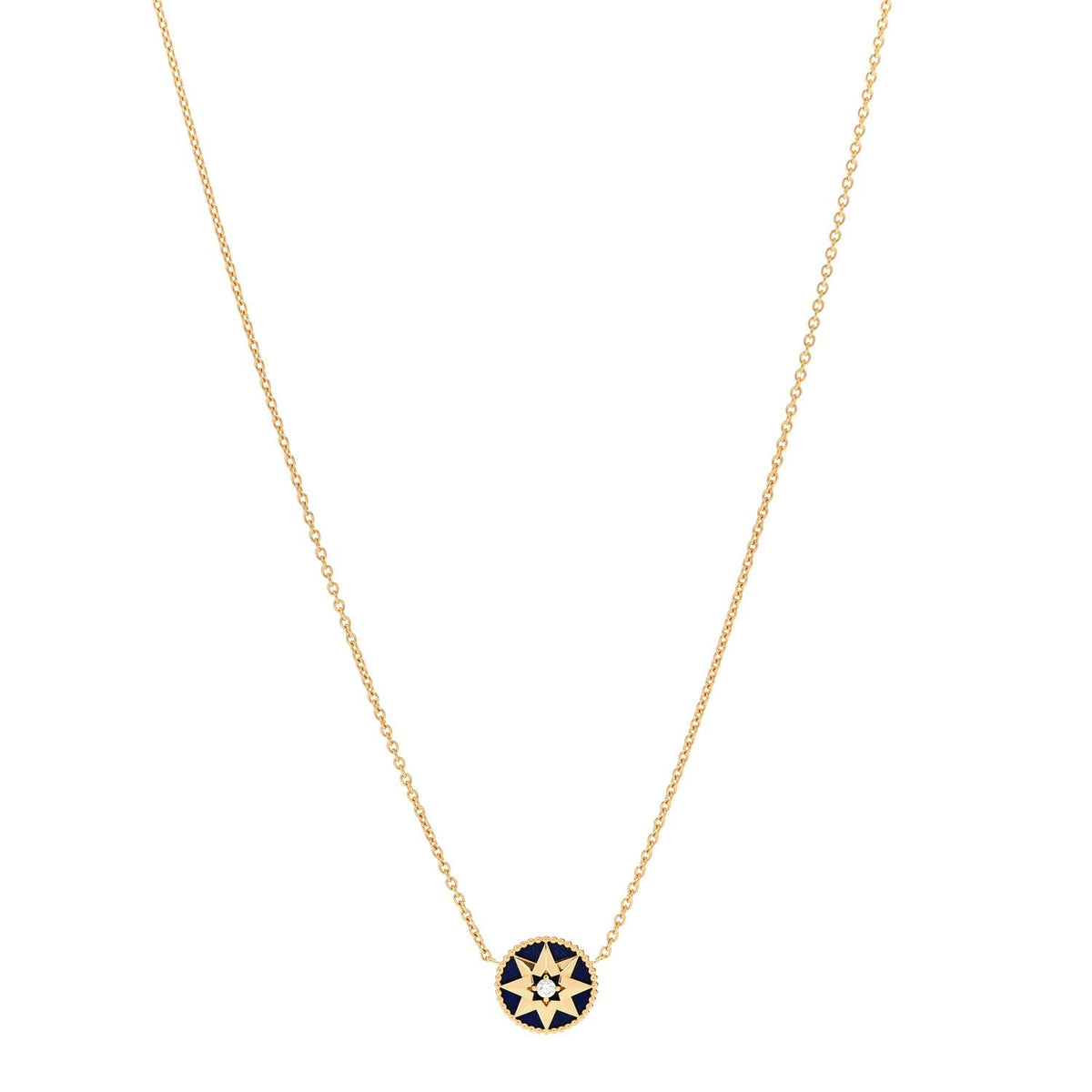 Christian Dior 18K Yellow Gold Diamond Lapis Lazuli Rose Des Vents Necklace