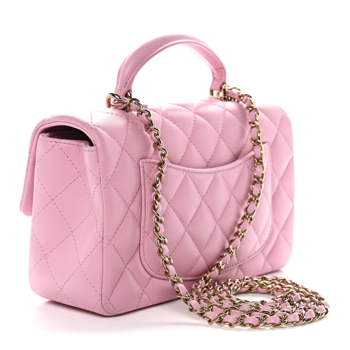Chanel Lambskin Quilted Mini Top Handle Rectangular Flap Pink 1828381