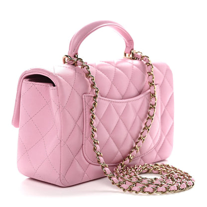 Chanel Lambskin Quilted Mini Top Handle Rectangular Flap Pink 1828381