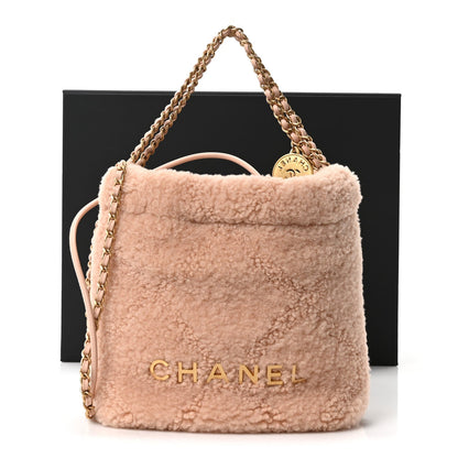 Chanel Shearling Quilted Mini Chanel 22 Shoulder Bag Light Pink 1921313
