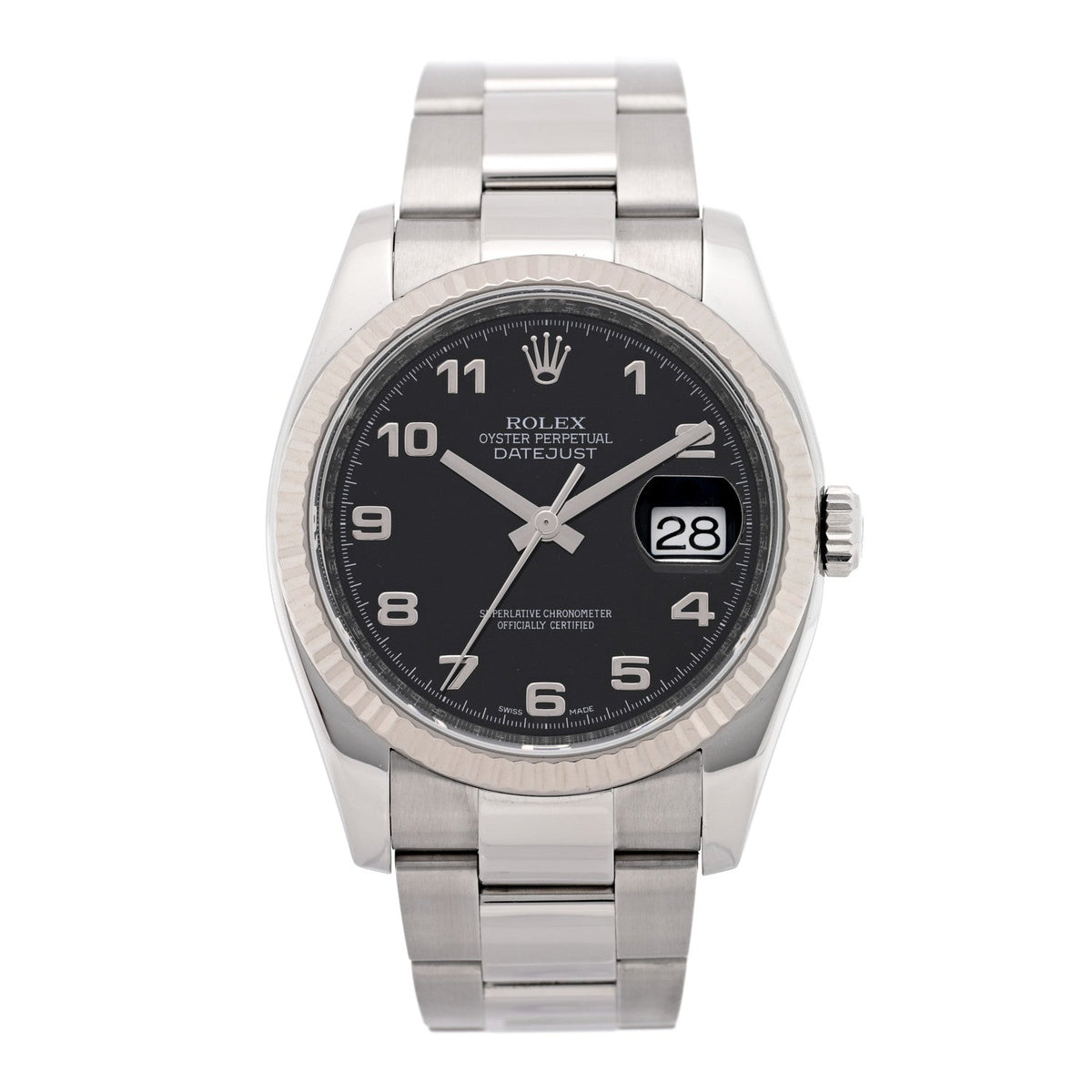 Rolex Stainless Steel 18K White Gold 36mm Datejust Watch Black 116234