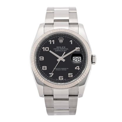 Rolex Stainless Steel 18K White Gold 36mm Datejust Watch Black 116234