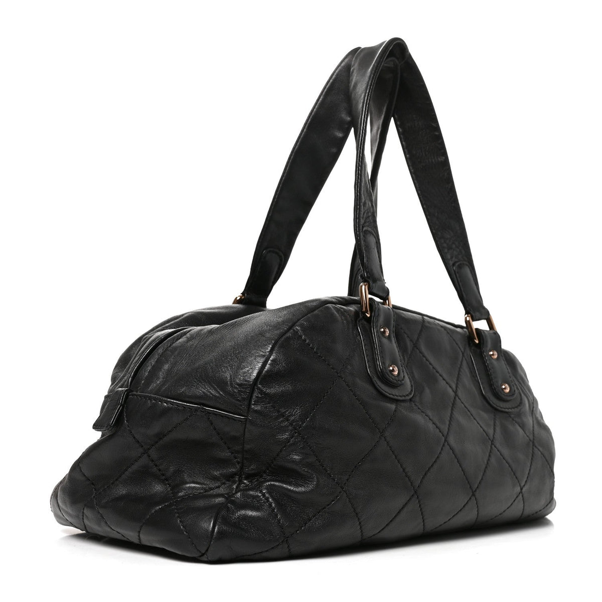 Chanel Lambskin Cloudy Bundle Bowler Bag Black