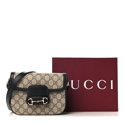 Gucci GG Supreme Horsebit 1955 Small Shoulder Bag Beige Black