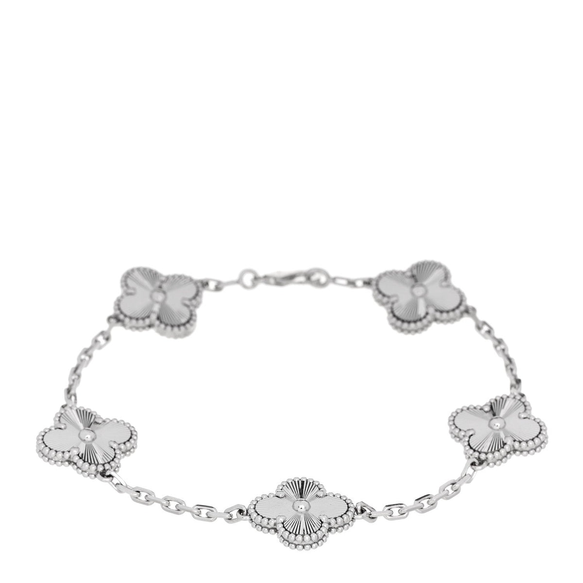 Van Cleef & Arpels 18K White Gold 5 Motifs Guilloche Vintage Alhambra Bracelet