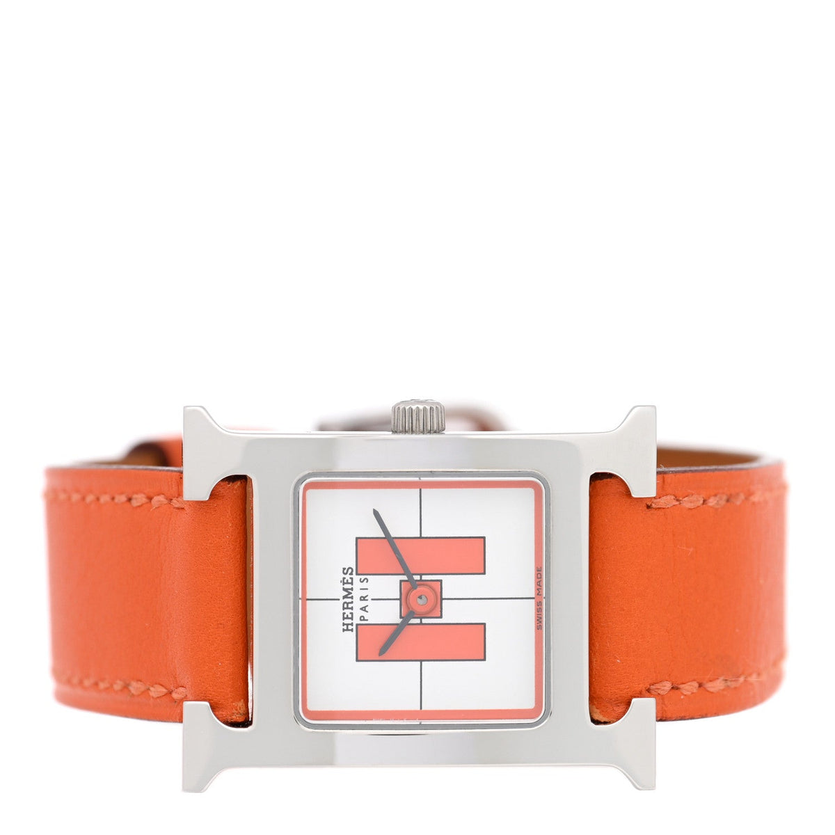 Hermes Stainless Steel Swift 21mm Heure H Watch Orange 1844390