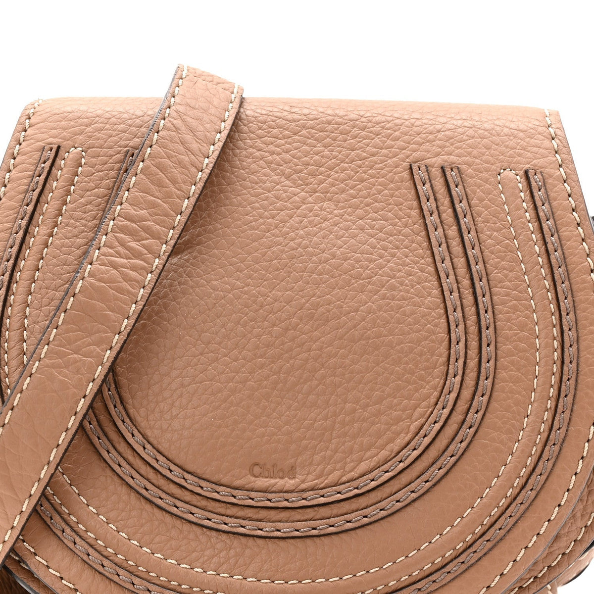 Chloe Calfskin Mini Marcie Round Crossbody Bag Nut