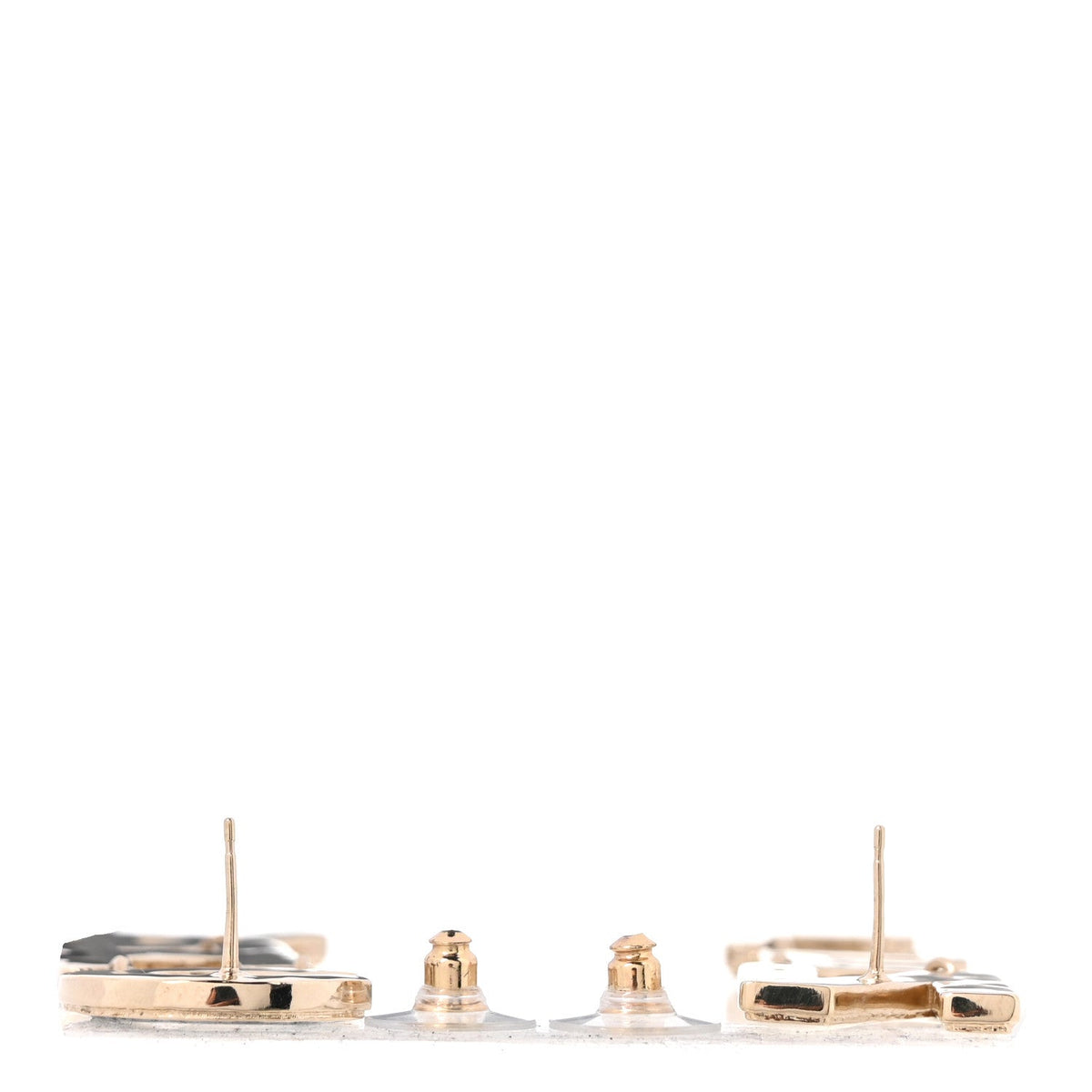 Chanel Metal Enamel Cha-Nel Logo Drop Earrings Black White