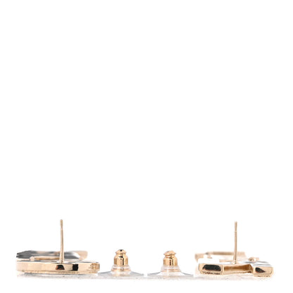 Chanel Metal Enamel Cha-Nel Logo Drop Earrings Black White