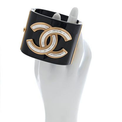 Chanel Resin Pearl Enamel CC Cuff Bracelet Black Gold