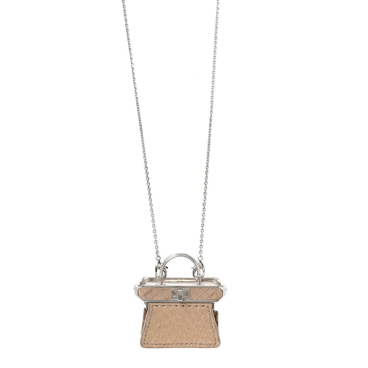 FendiMetal Python Micro Peekaboo Charm Necklace Silver Beige Amido