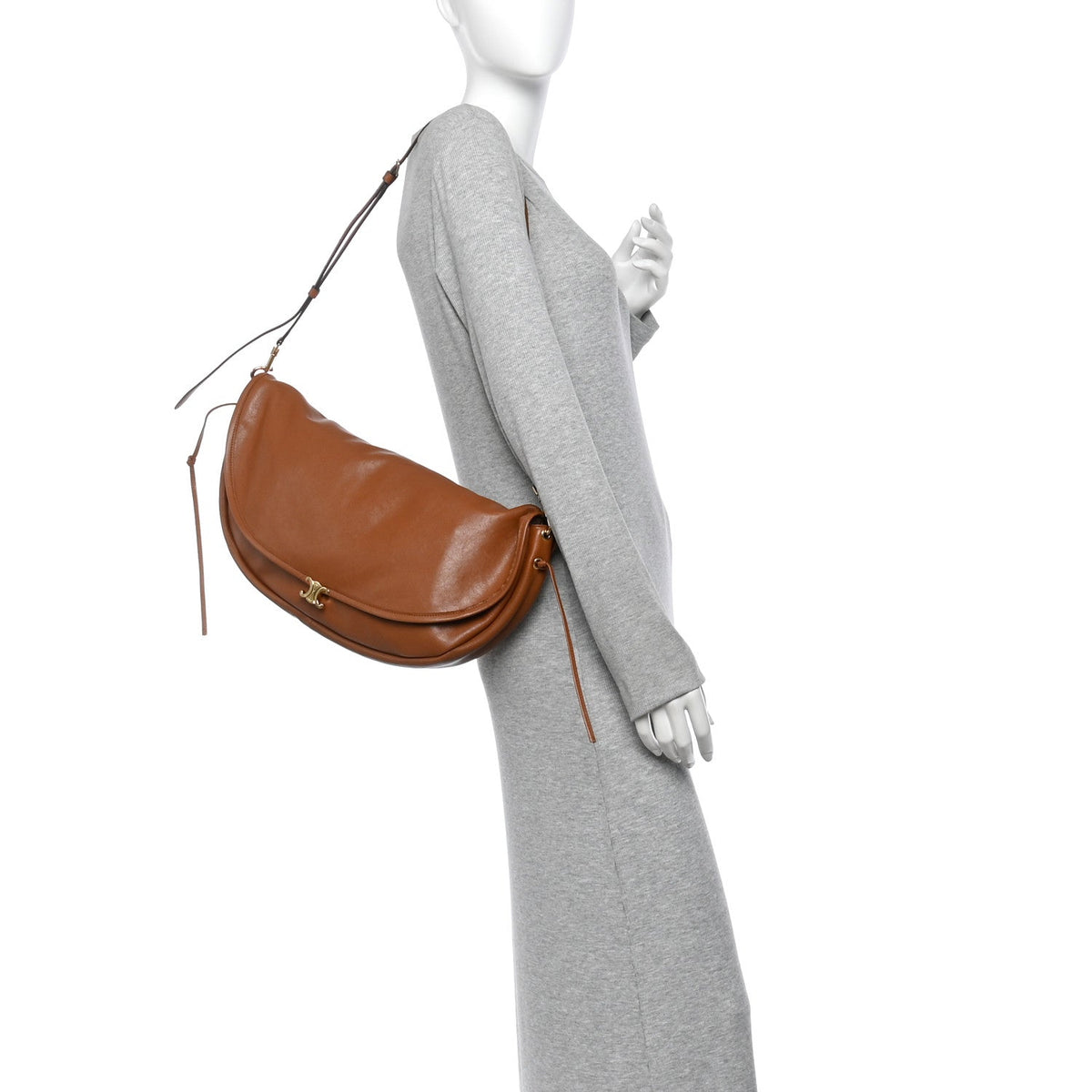 Celine Shiny Lambskin Soft Triomphe Little Half Moon Bag Brick 1982484