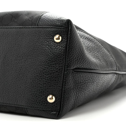 Gucci Monogram Canvas Leather Tote Black