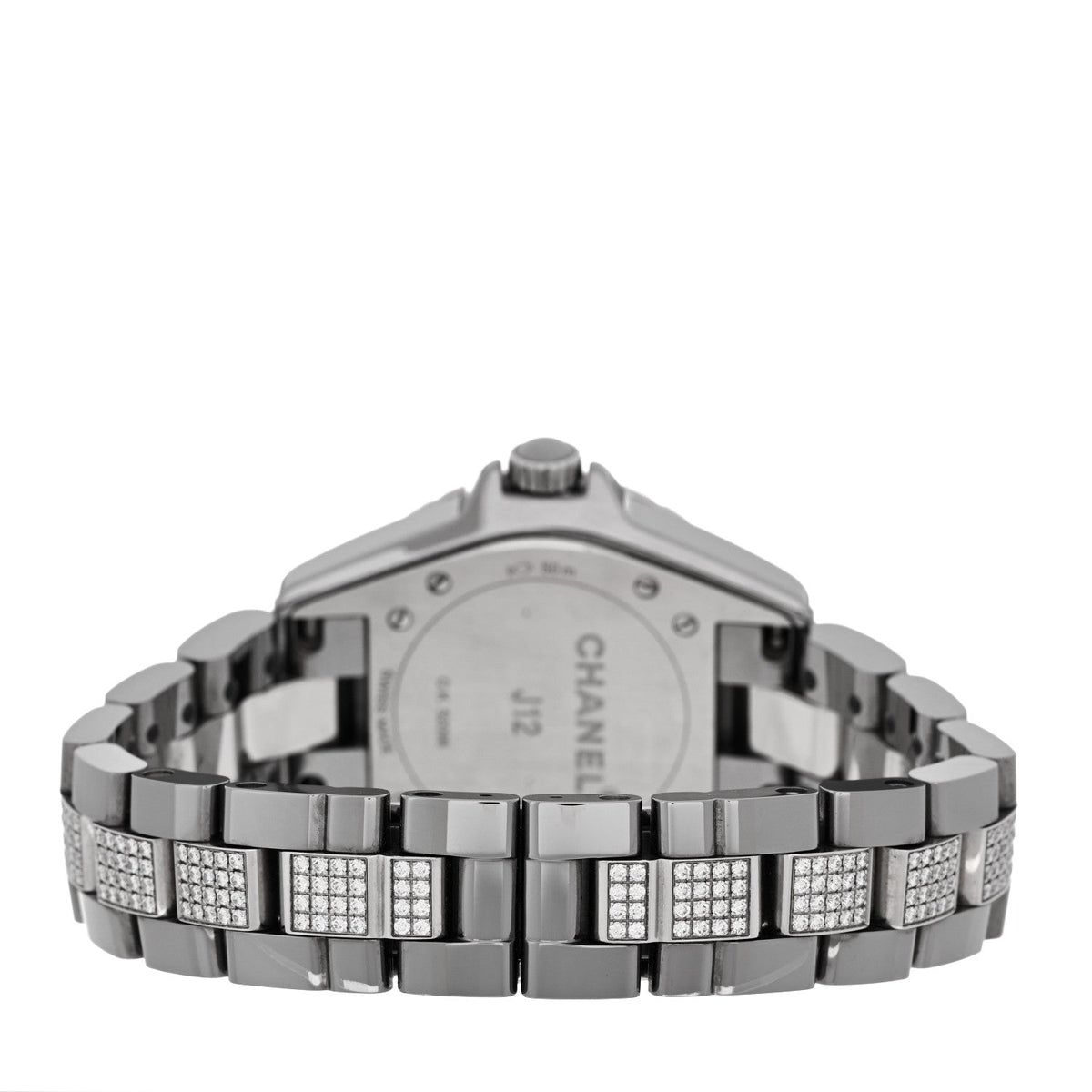 Chanel Stainless Steel Ceramic Diamond 33mm J12 Watch Grey