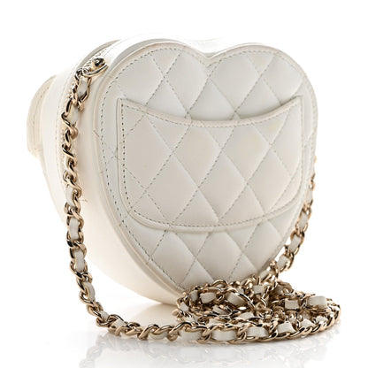 Chanel Lambskin Quilted CC In Love Heart Clutch With Chain White