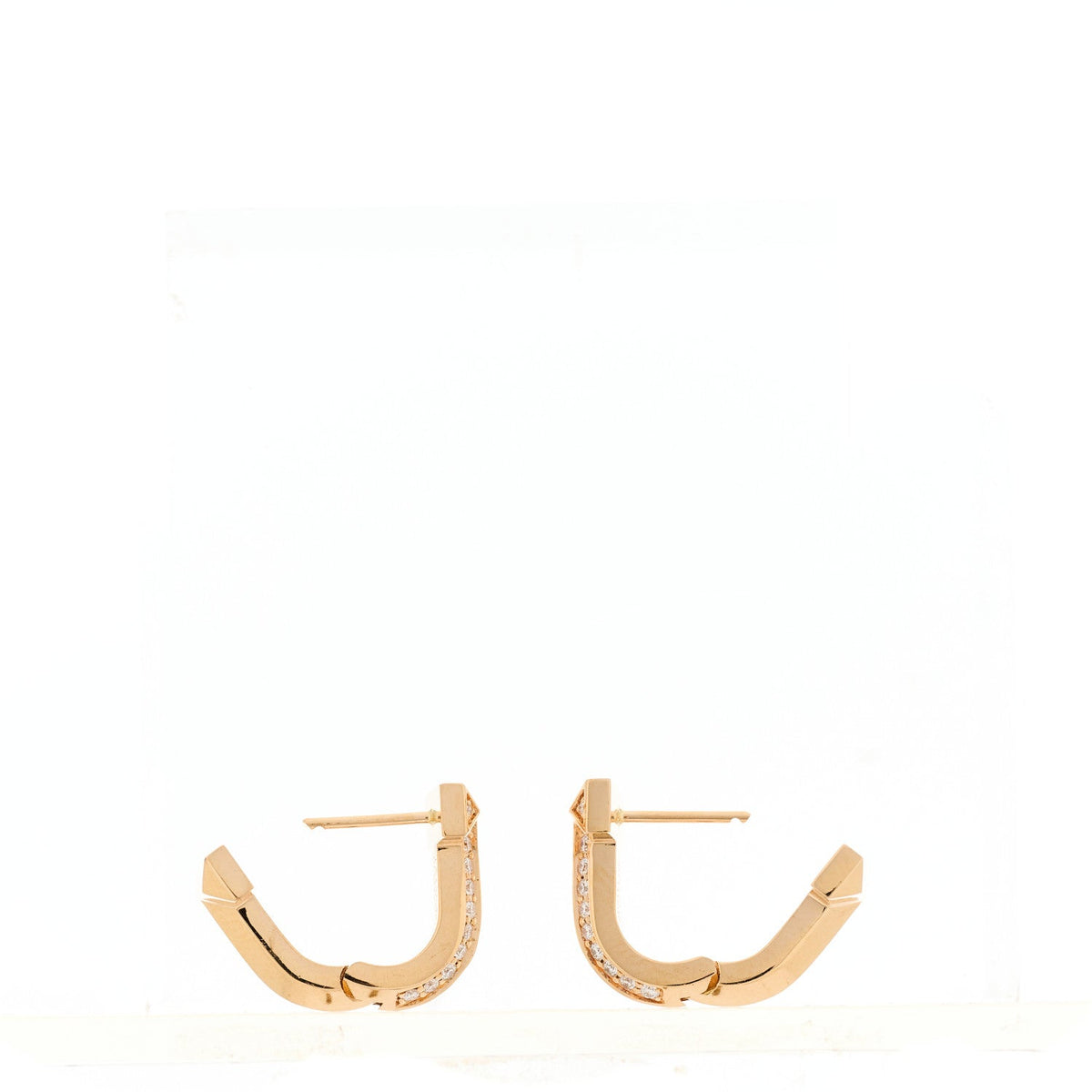 Tiffany 18K Rose Gold Diamond T1 Half Pave Huggie Earrings