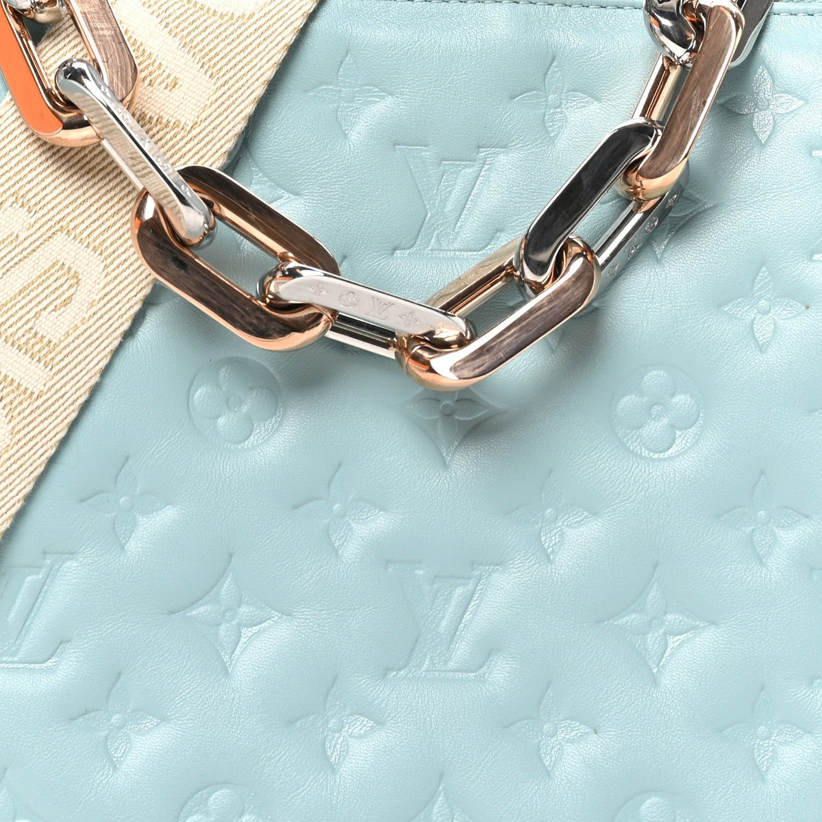 Louis Vuitton Lambskin Embossed Monogram Coussin PM Bleu