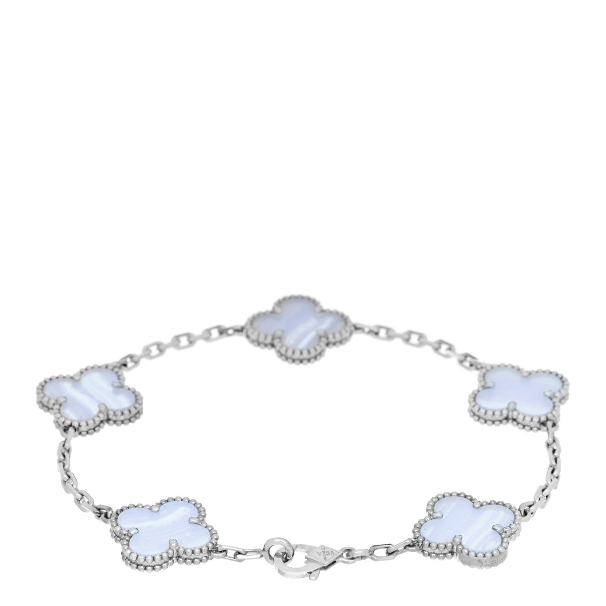 Van Cleef & Arpels 18K White Gold Chalcedony Vintage Alhambra Bracelet