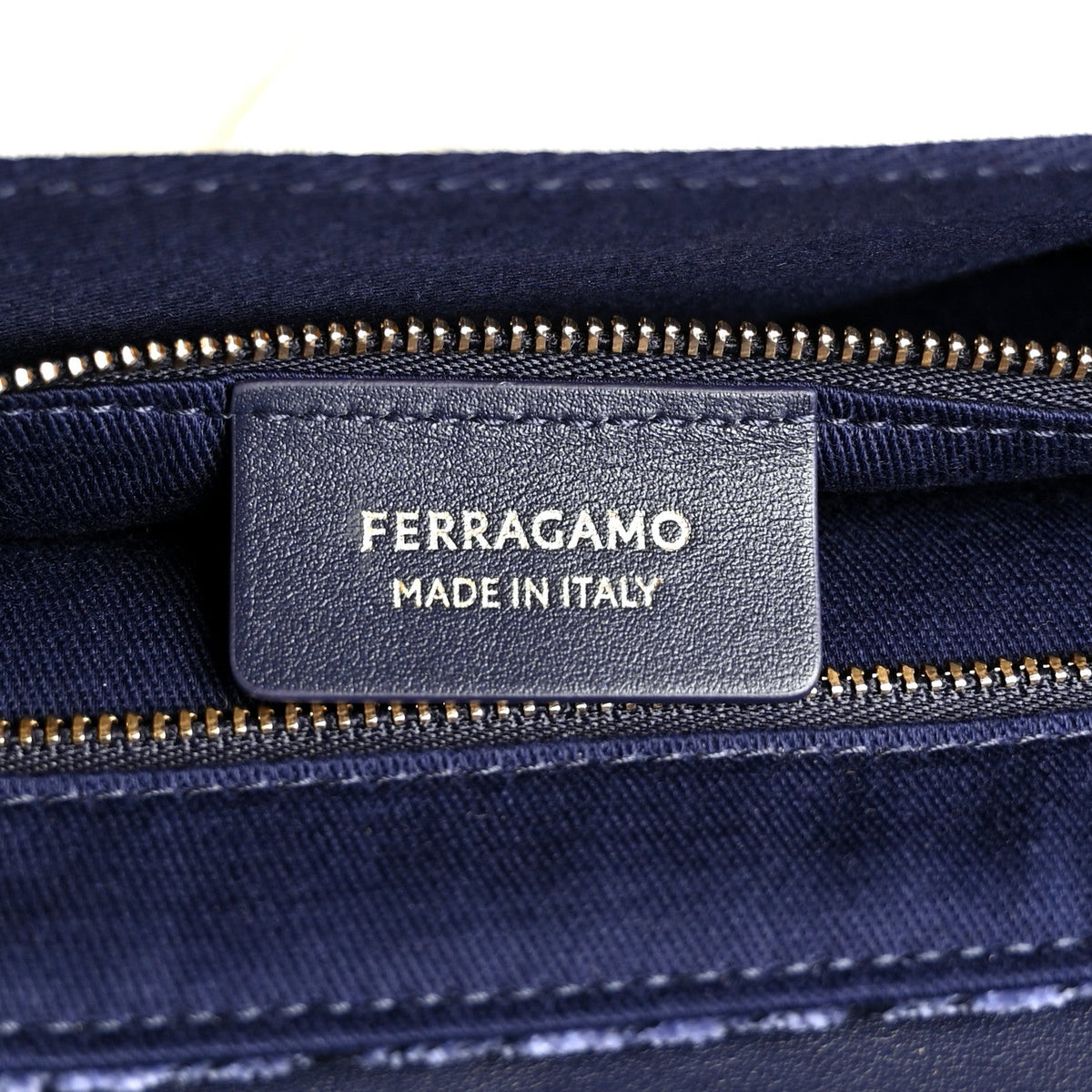 Salvatore Ferragamo Jacquard Small Mia Crossbody Bag Denim Midnight Blue