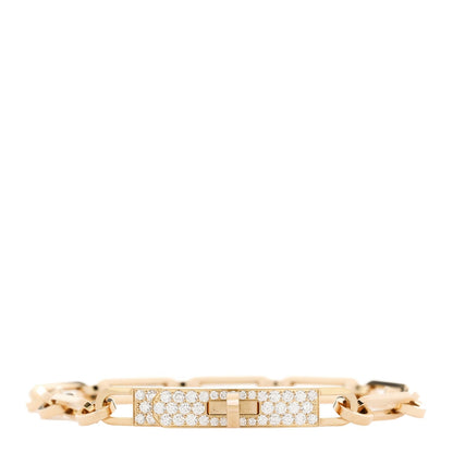 Hermes 18K Yellow Gold Diamond PM Kelly Chaine Bracelet ST