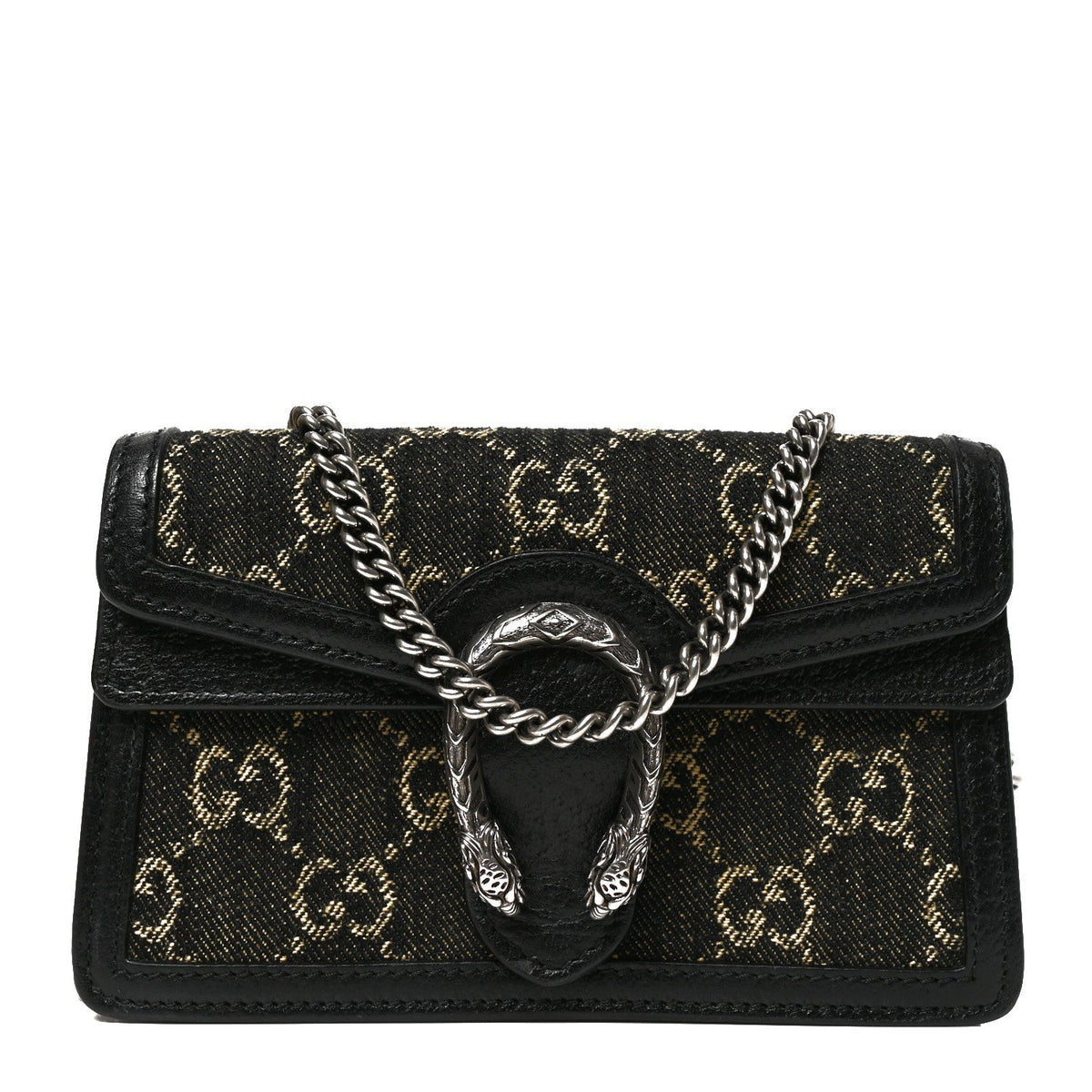 Gucci Jacquard Denim GG Monogram Super Mini Dionysus Shoulder Bag Black Ivory