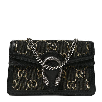 Gucci Jacquard Denim GG Monogram Super Mini Dionysus Shoulder Bag Black Ivory