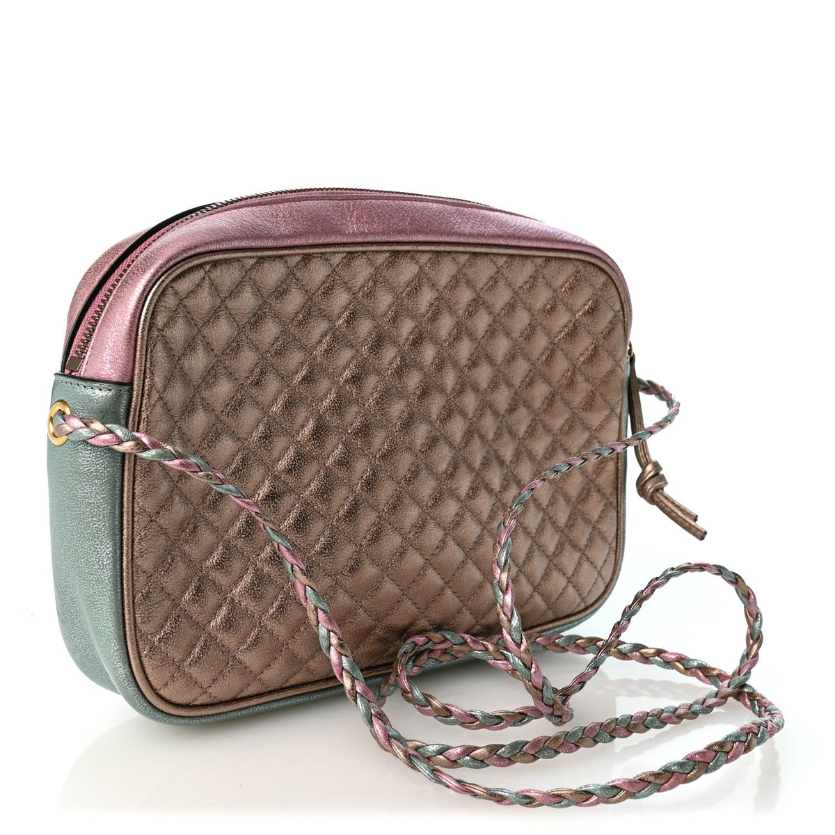Gucci Laminated Nappa Trapuntata Small Zumi Shoulder Bag Rosa Lago Rame