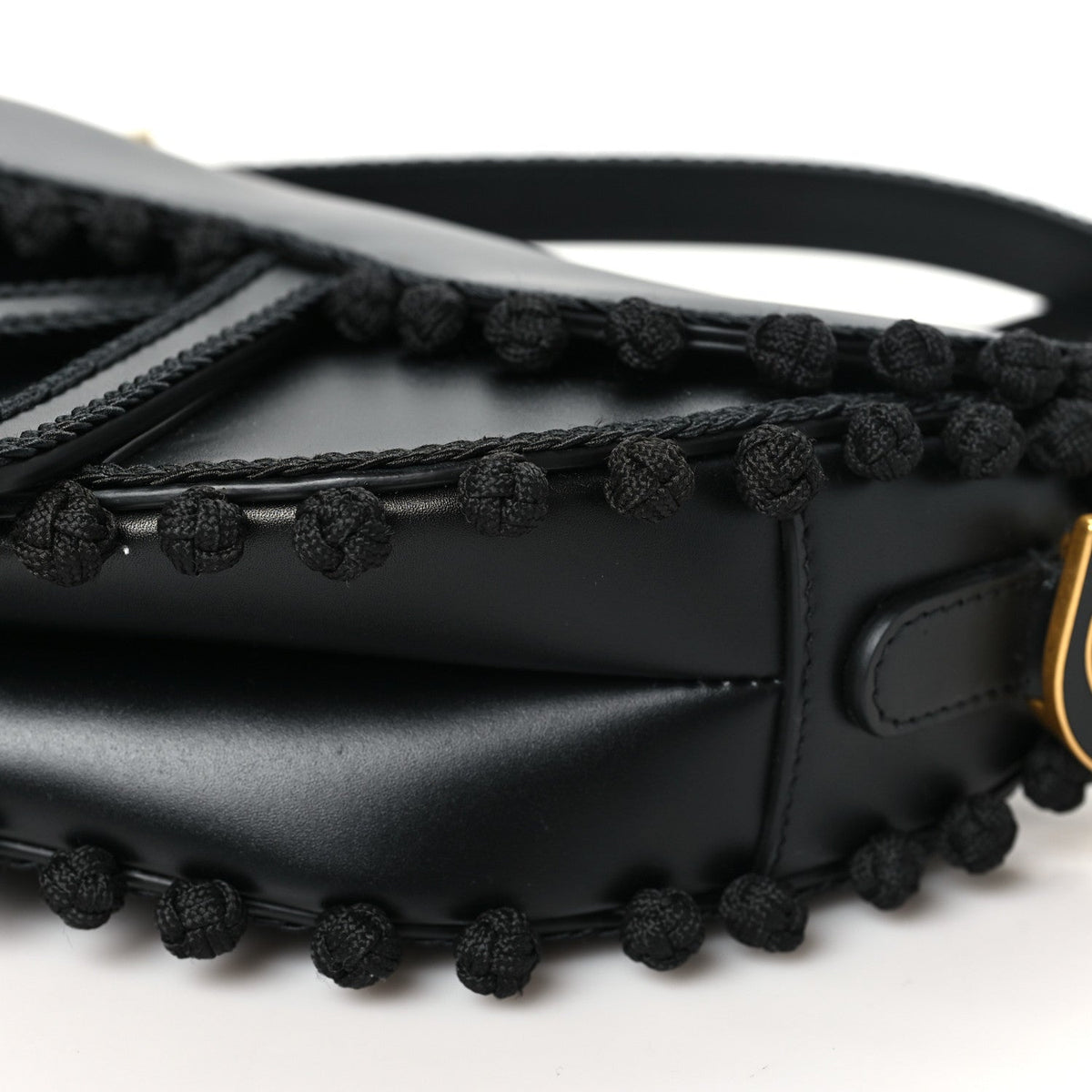 Christian Dior Calfskin Pom Pom Saddle Bag Black