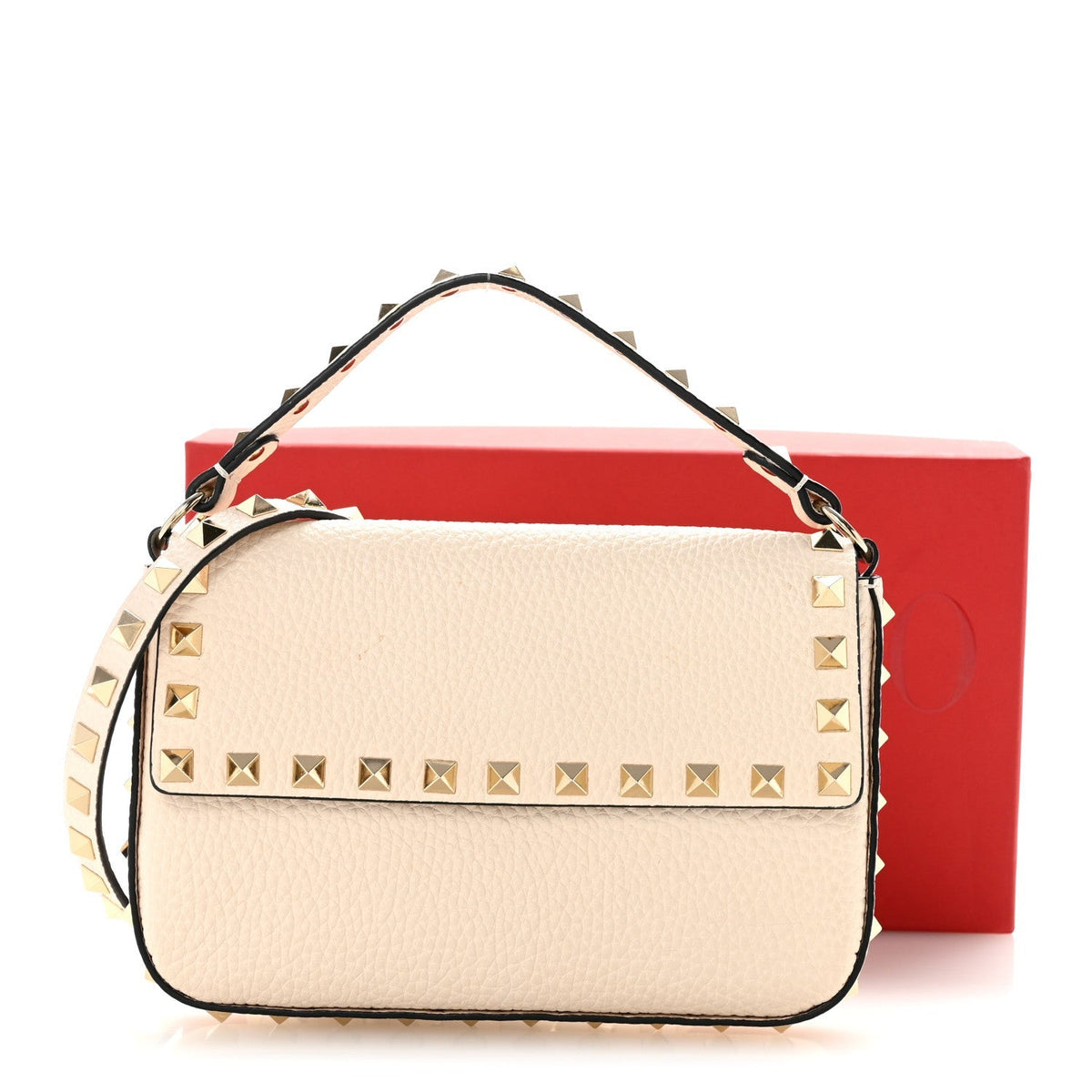 Valentino Garavani Grainy Calfskin Rockstud Crossbody Pouch Light Ivory