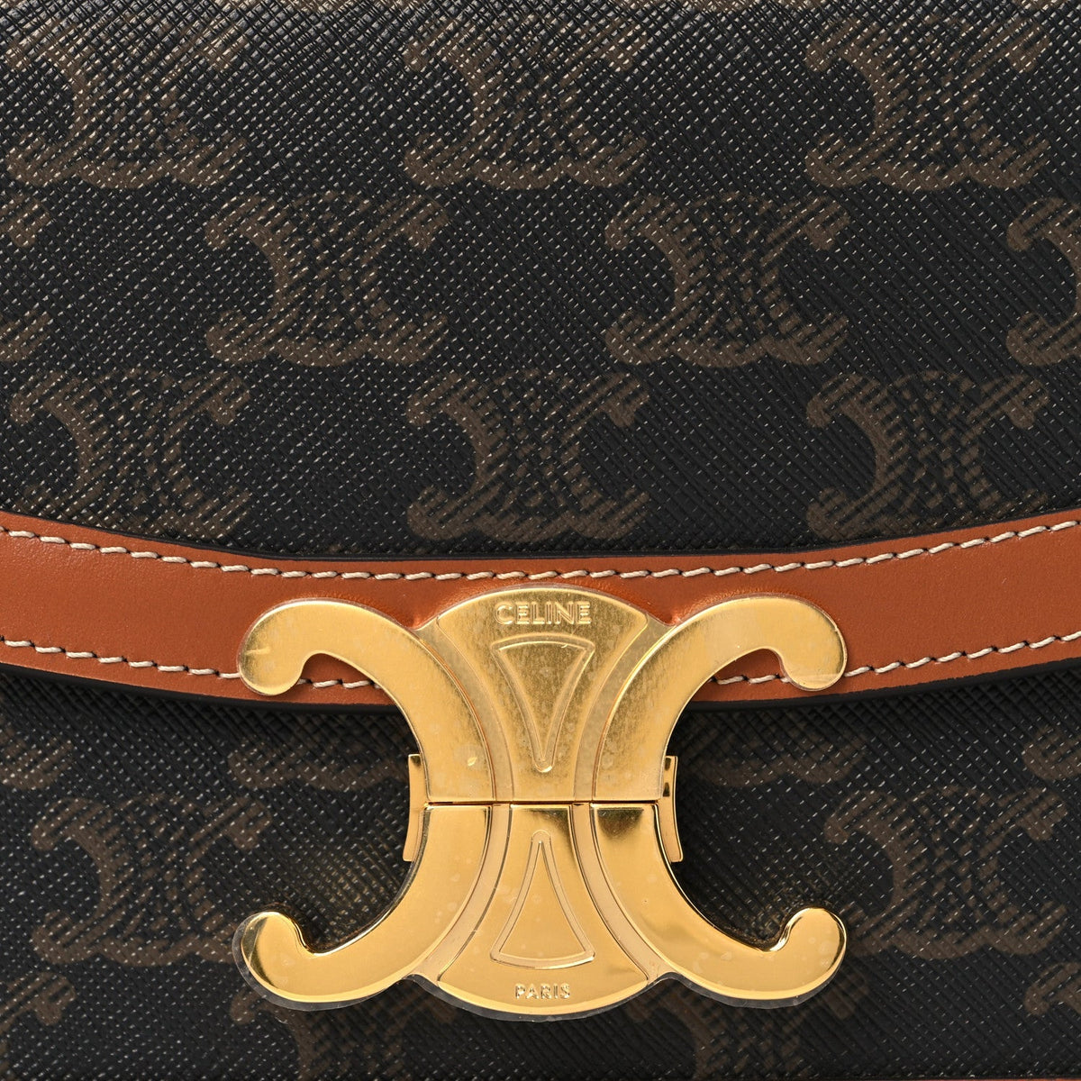 Celine Calfskin Triomphe Canvas Teen Triomphe Bag Tan