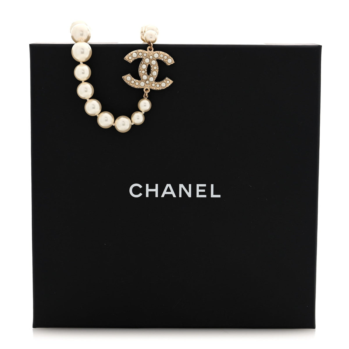Chanel Pearl Crystal CC 100th Anniversary Necklace Light Gold