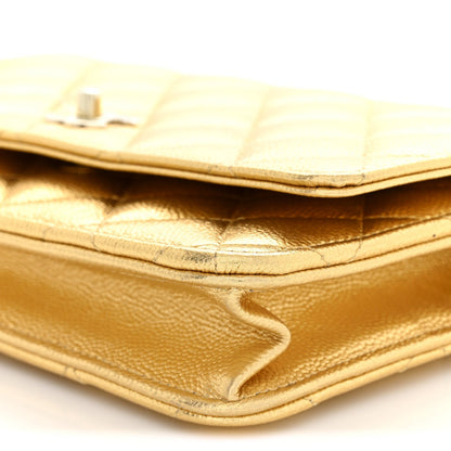 Chanel Metallic Caviar Quilted CC Turnlock Wallet On Chain Gold 1984250
