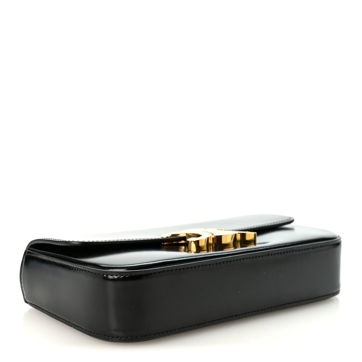 Celine Shiny Calfskin Triomphe Chain Shoulder Bag Black 1986036