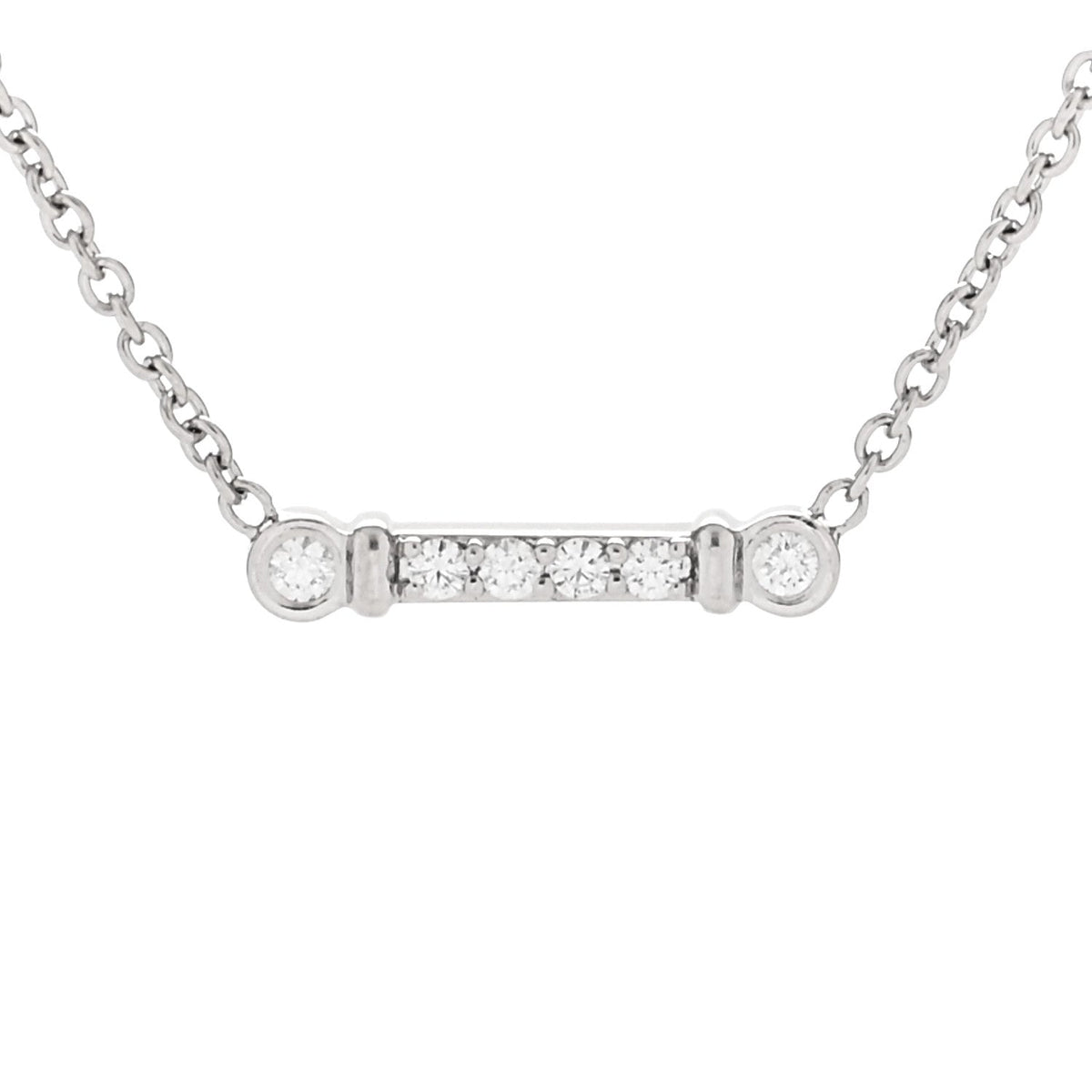 Tiffany Platinum Diamond Fleur de Lis Key Bar Pendant Necklace