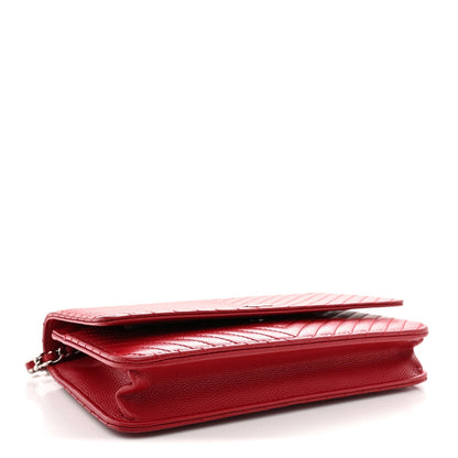 Chanel Caviar Chevron Quilted Wallet On Chain WOC Dark Red