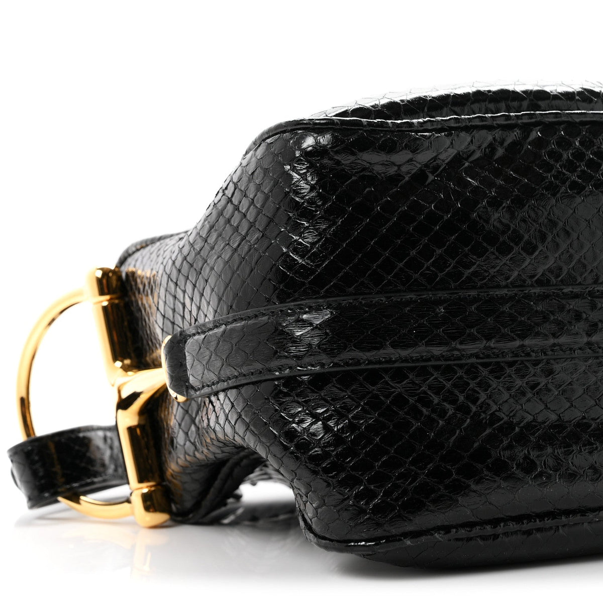 Gucci Snakeskin Half Horsebit Medium Shoulder Bag Black