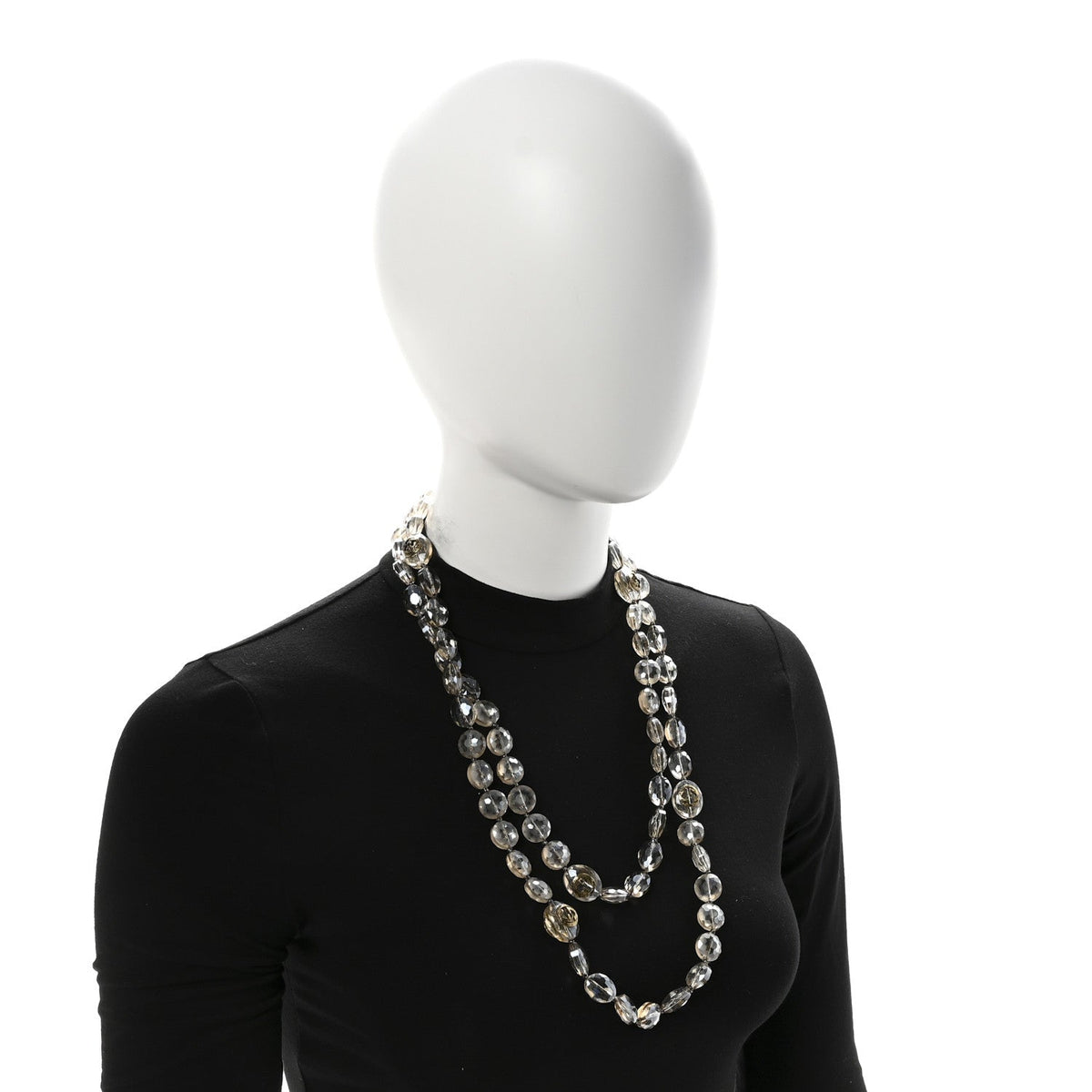 Gucci Metal Crystal Bead Flower Long Necklace Gold