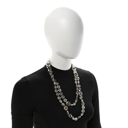 Gucci Metal Crystal Bead Flower Long Necklace Gold