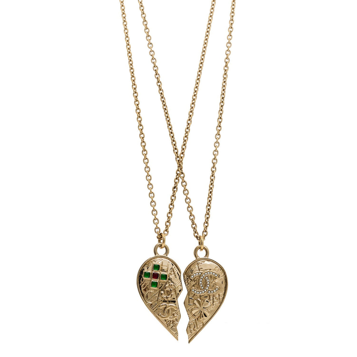 Chanel Crystal Gripoix Clover Heart CC Friendship Necklace Set Gold Multicolor