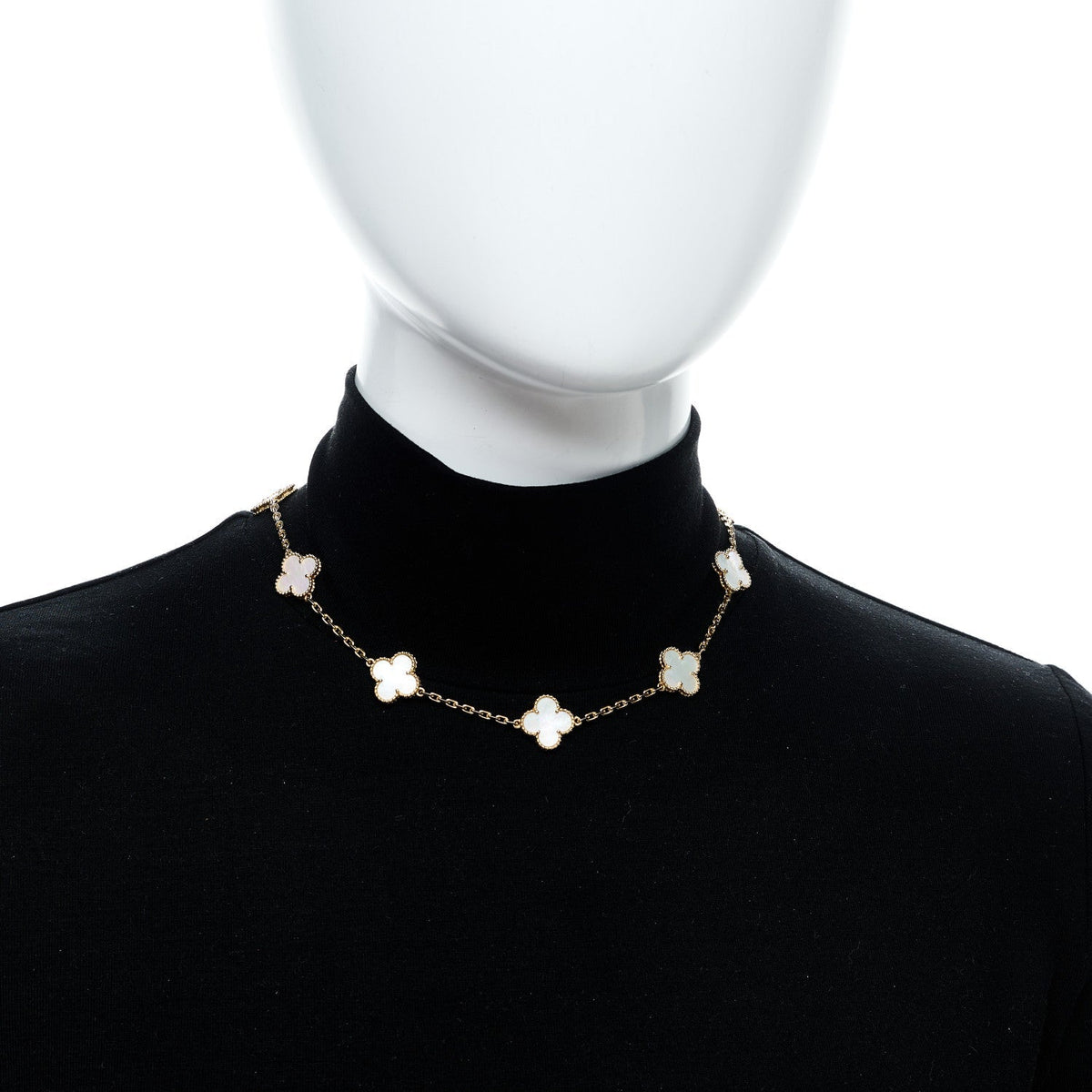 Van Cleef & Arpels 18K Yellow Gold Mother of Pearl 10 Motifs Vintage Alhambra Necklace