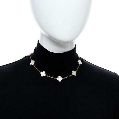 Van Cleef & Arpels 18K Yellow Gold Mother of Pearl 10 Motifs Vintage Alhambra Necklace