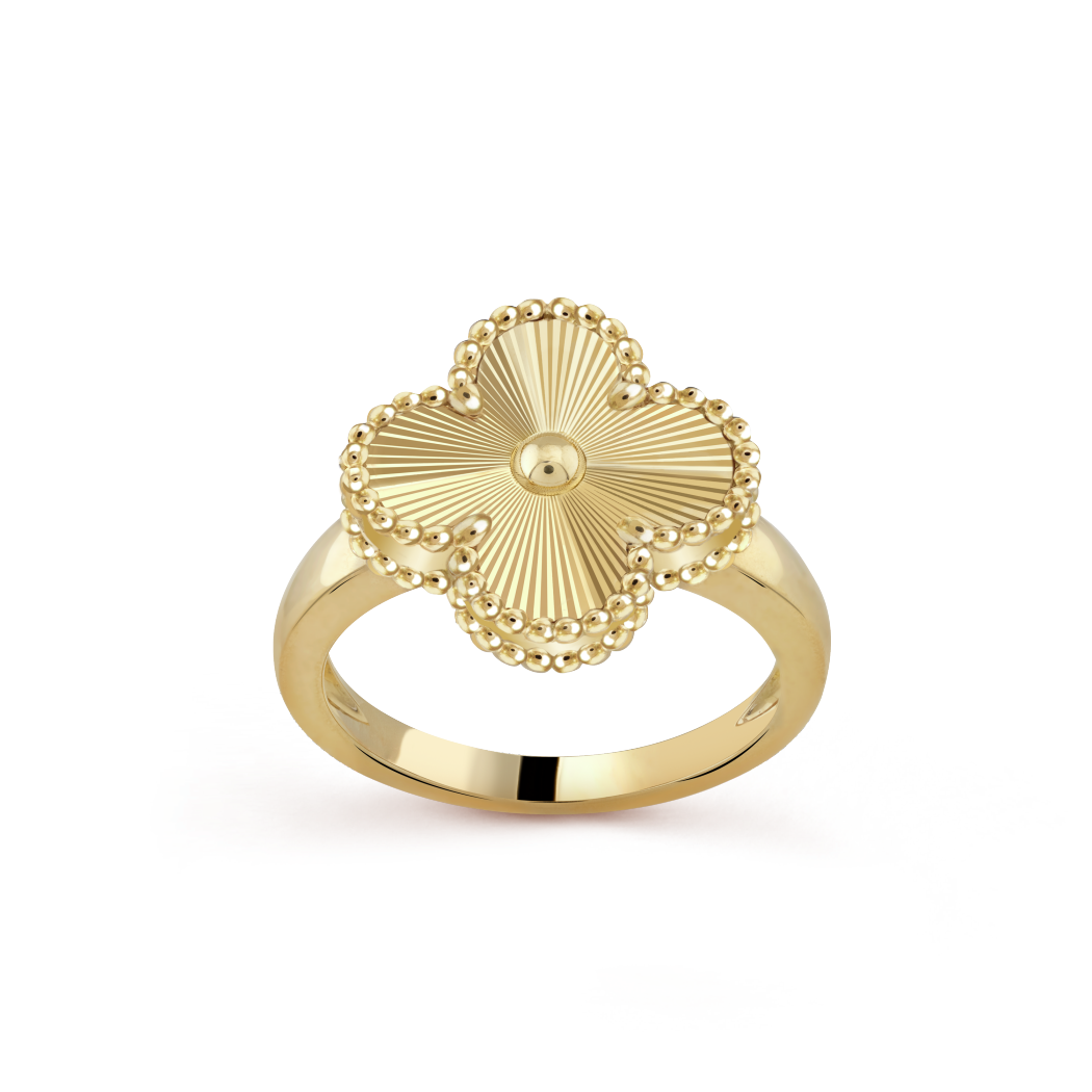 18K Yellow Gold Guilloche VCA Vintage Alhambra Ring