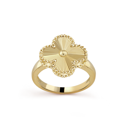 18K Yellow Gold Guilloche VCA Vintage Alhambra Ring