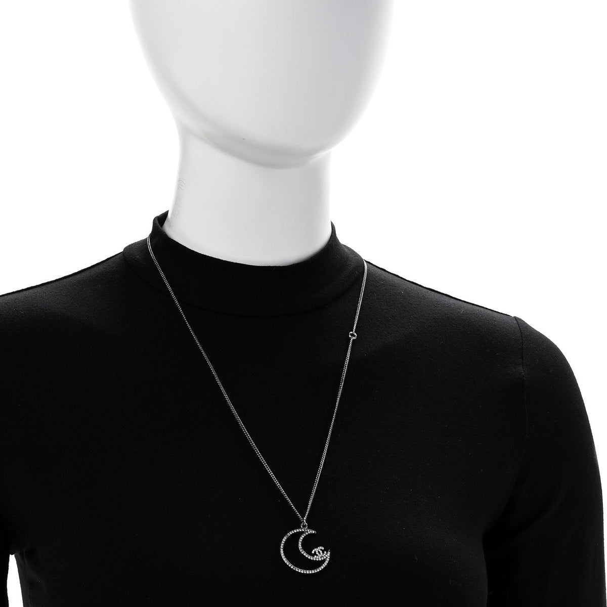 Ruthenium Crystal CC Moon Pendant Necklace