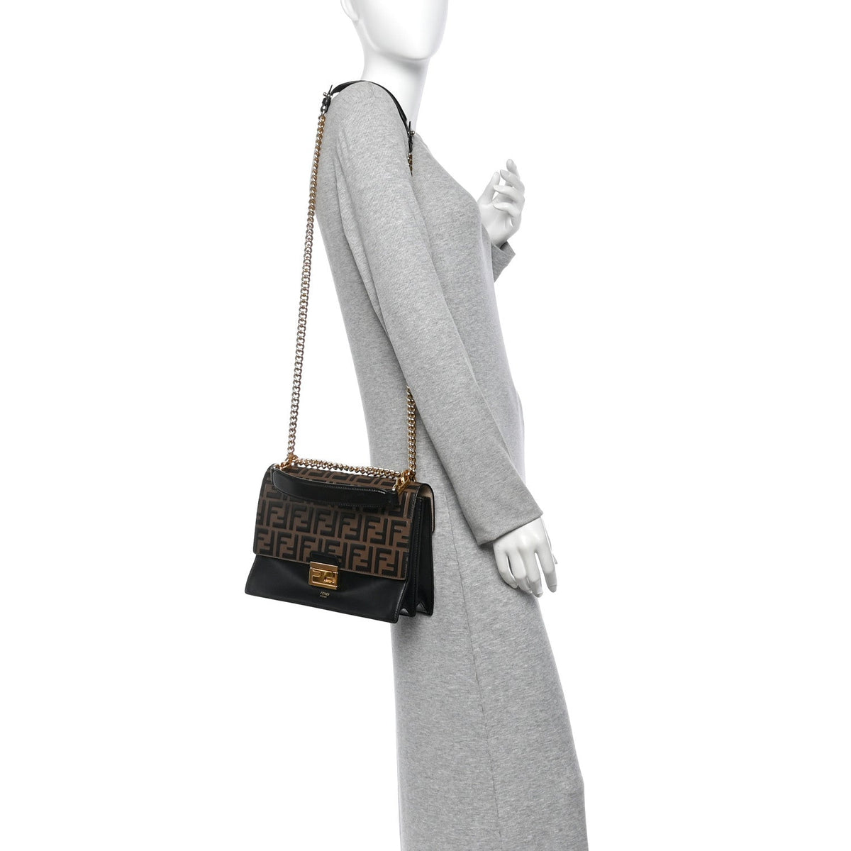Fendi Vitello Liberty Bi-Color FF 1974 Kan U Shoulder Bag Black Maya
