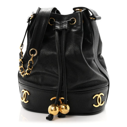 Chanel Caviar CC Drawstring Shoulder Bag Black