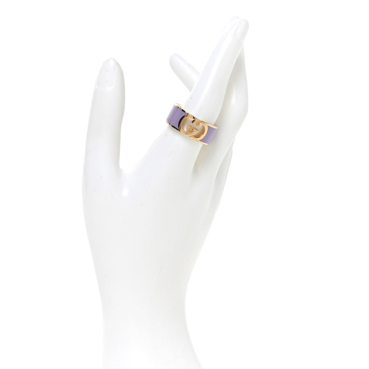 Gucci Metal Enamel Interlocking G Ring Gold Purple L