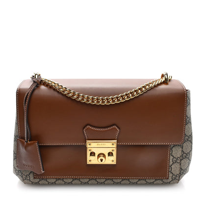 Gucci GG Supreme Calfskin Padlock Shoulder Bag Beige Cuir