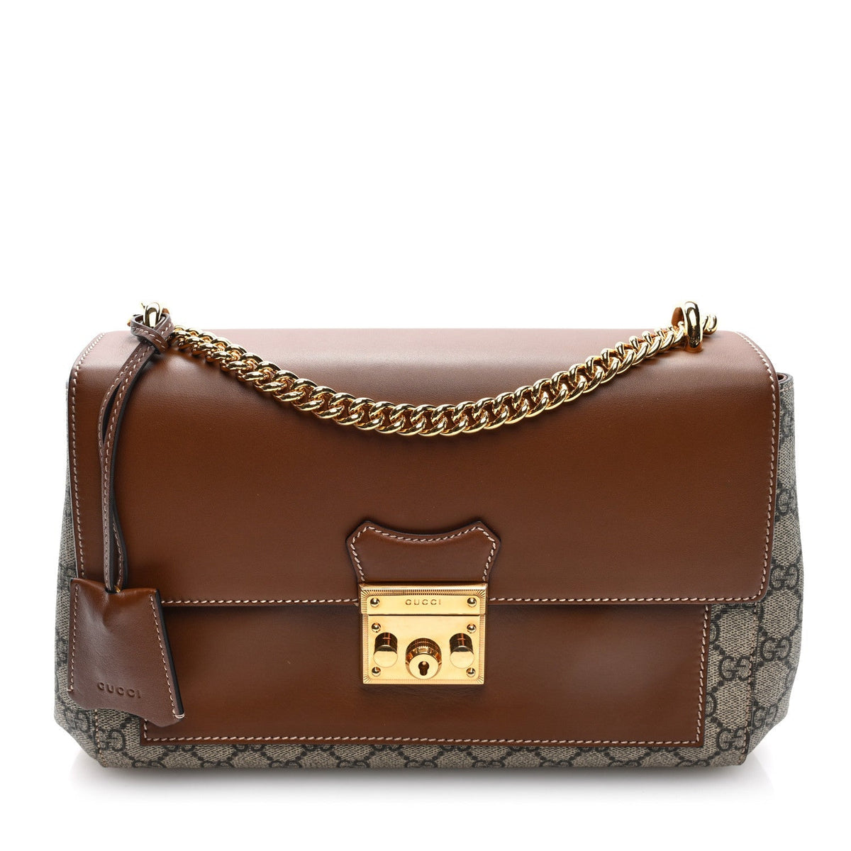 Gucci GG Supreme Calfskin Padlock Shoulder Bag Beige Cuir